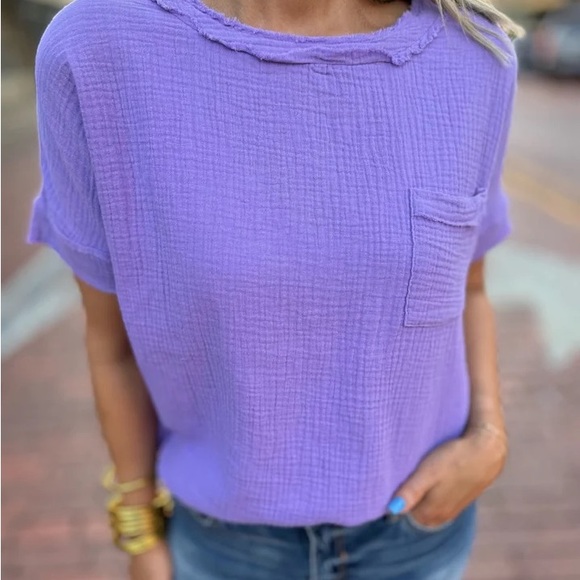 We the Free by Free People 100% cotton Palo Alto magical lavender top w/ pocket - Picture 2 of 12